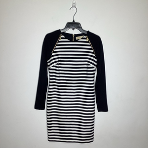 Michael Kors Womens Navy‎ and White Striped Dress With Gold Zippers Sz 0